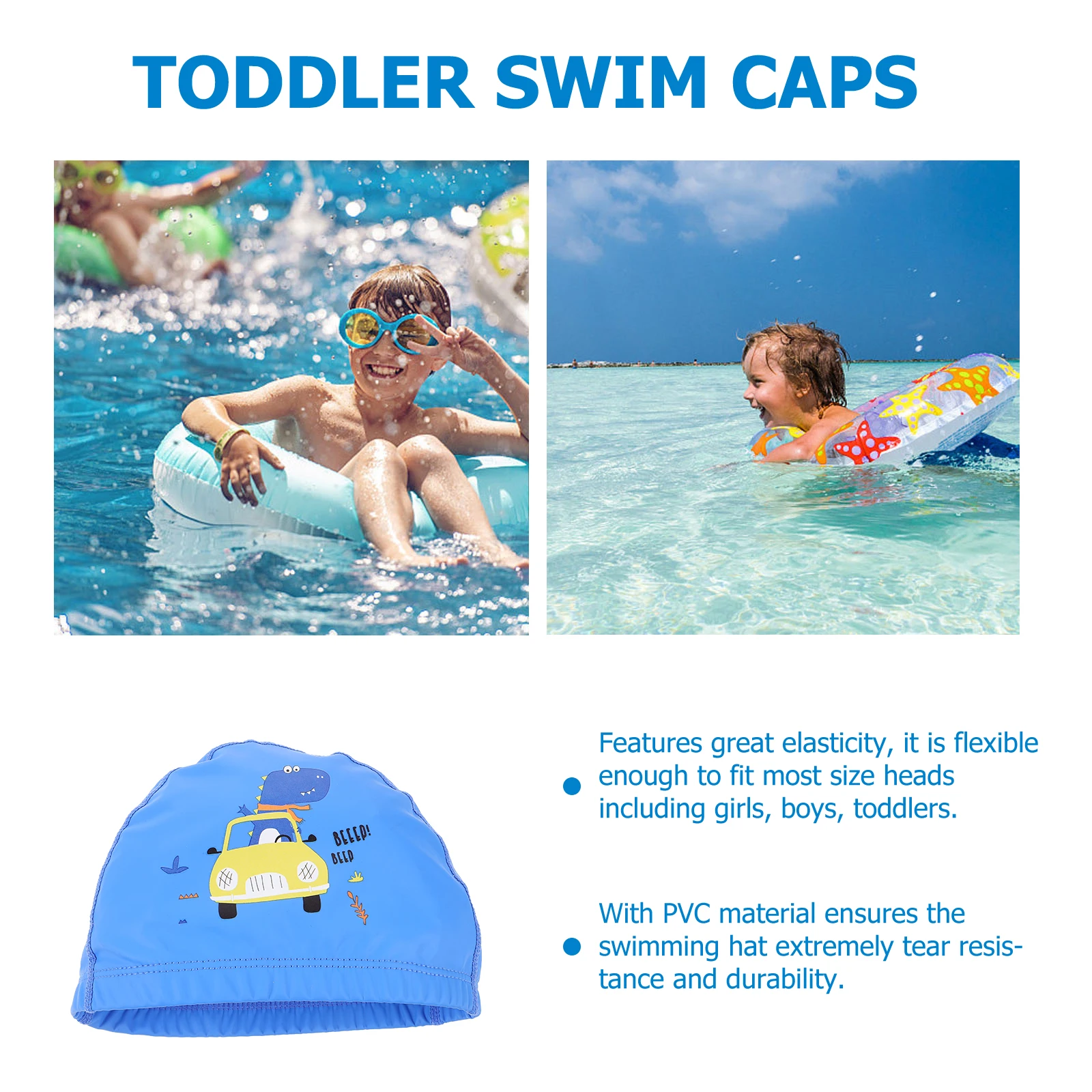 

Children Ear Protection Cap PVC Hat Toddler Swim Caps Elastic Head Cover Durability Salt Water Resistance Fits Most Heads Swim
