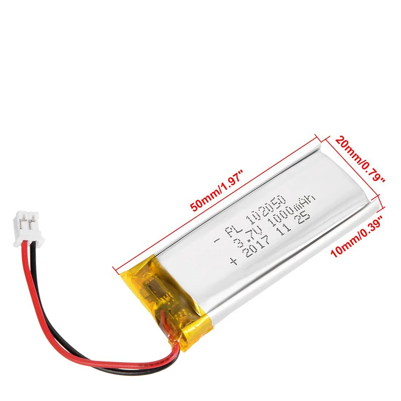 102050 3.7V Lipo Cells 1000mah Lithium Polymer Rechargeable Battery for MP3 GPS Recording Pen LED Light Beauty Instrument