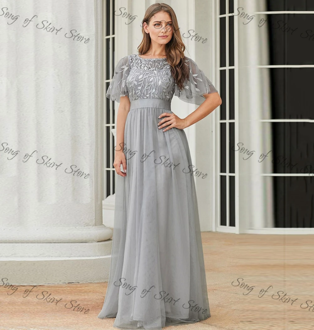 Pius Size A-Line Mother Of The Bride Dresses Short Sleeve Floor-Length Prom Gown 2022 Embroidery Chiffon Evening Dress Vestido