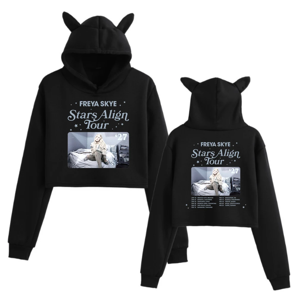 Freya Skye Stars Align Tour 2027 Crop Tops Cat Ears Long Sleeve Crop Tops Girls Fashion Hoodie