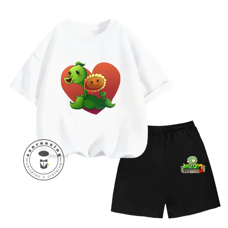 نباتات الصيف الكرتونية مقابل. الكسالى تي شيرت طباعة شاحنة ملابس الكرتون للأطفال البالغين الفتيات الفتيان أزياء عارضة أعلى