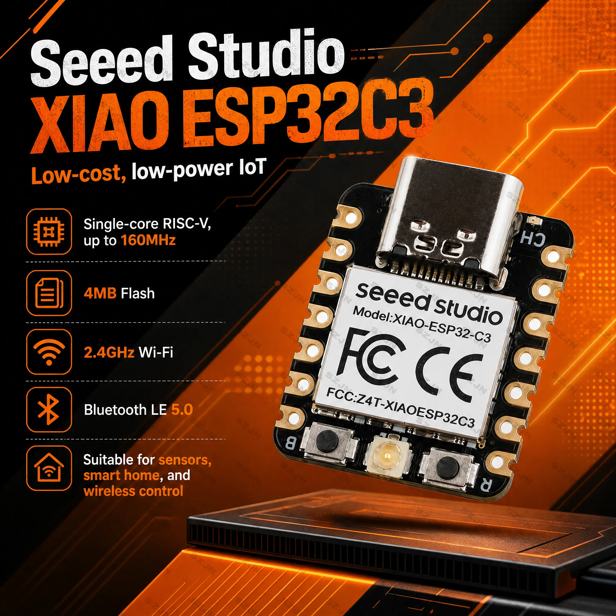 Seeed Studio XIAO ESP32C3 Mini Development Board WiFi Bluetooth 5 LE IoT Controller 4MB Flash Low Power Arduino