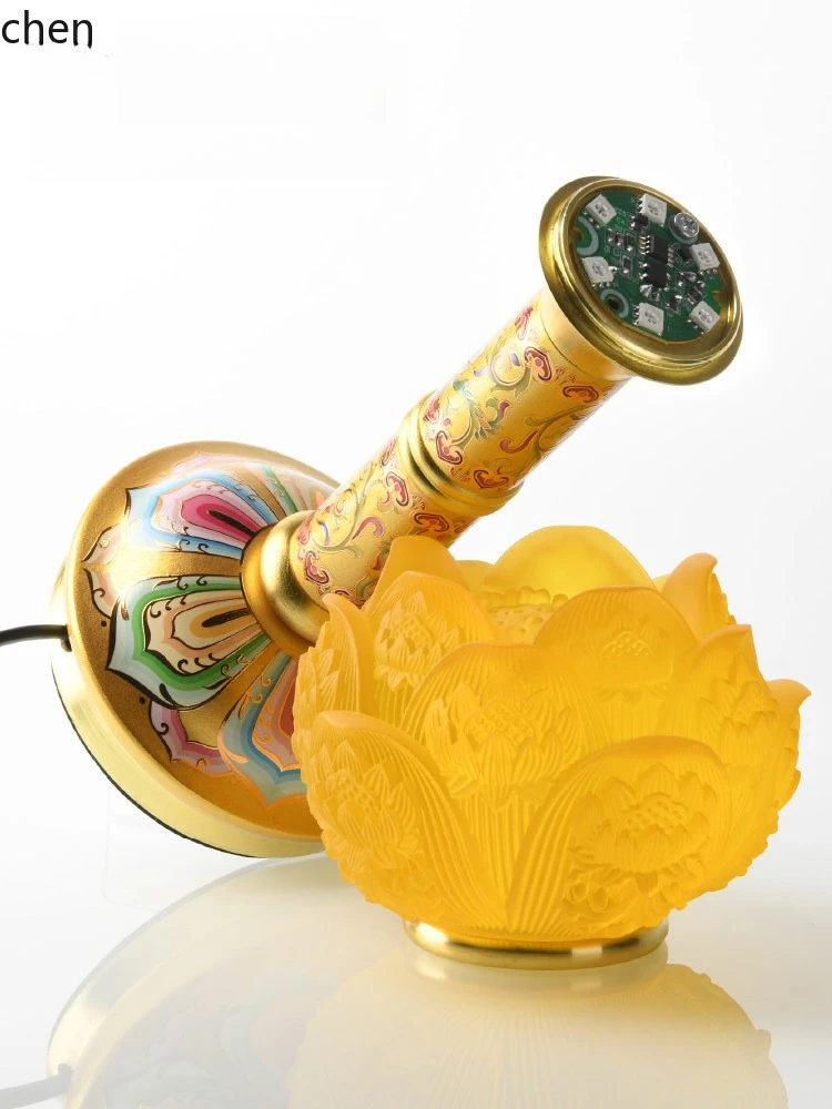 colorful lotus lamp for buddha  for home buddha worship guanyin buddha front offering lamp long bright lamp plug-in pair