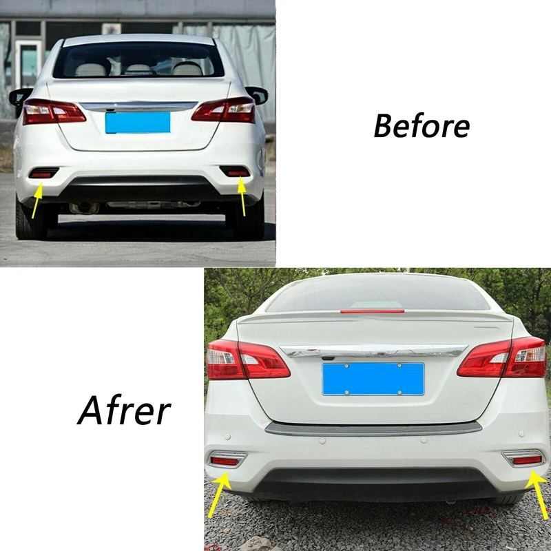 For Nissan Sentra 2016-2019 Seden Chrome Rear Bumper Fog Light Lamp Reflector Protect Cover Trim Molding Car Decoration