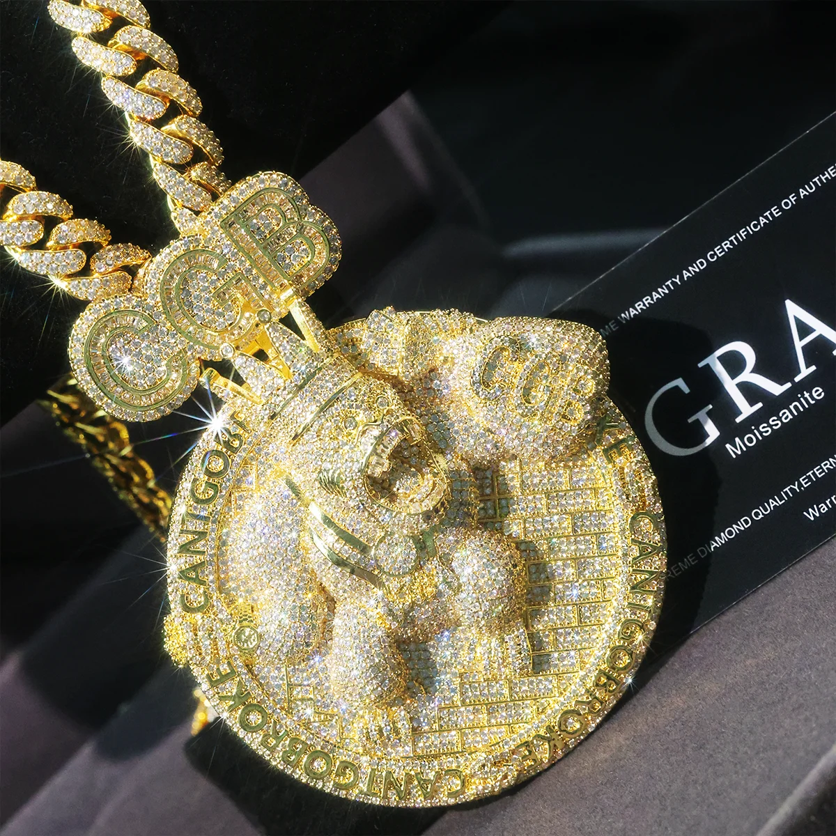 Iced Out Gorilla King Pendant With Letter CGB and Hat 18K Gold Plated Full Paved Zircon Hip Hop Round Medallion Necklace 3D Crown Gorilla Cuban Chain Necklace Accessories Charm Rap Club Jewelry Gold Plating Sparkling Fine Jewelry Gifts for Men Boy Friends