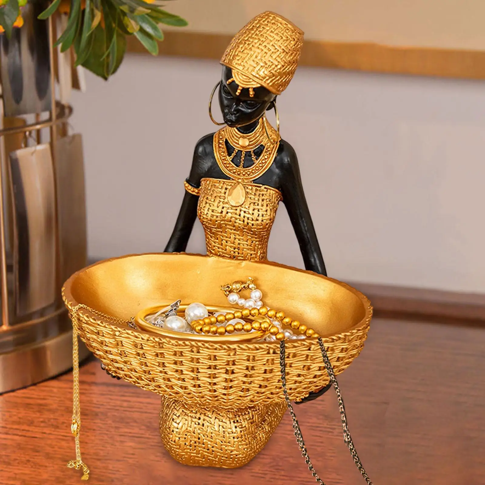 Luxury African Woman Statue Resin Tray Modern Decorative Figurine Desk Ornament for Office Entryway Shelf Bedroom Room Decor - view 4