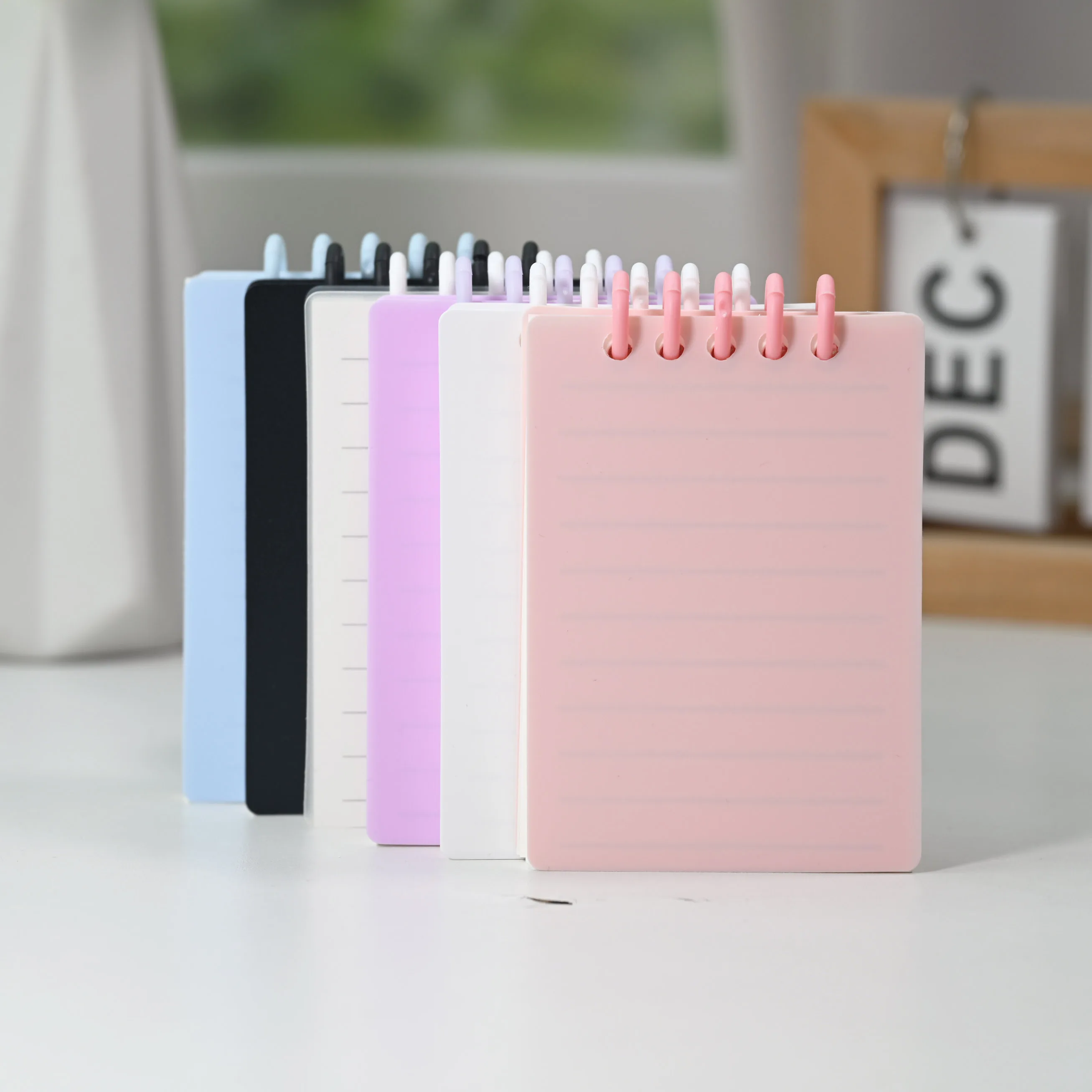 A7 Mini Top Spiral Notebook 64 Sheets 128 Pages, Macaron Solid Color PVC Lined Pocket Notepad, Portable Small Memo Journal Daily