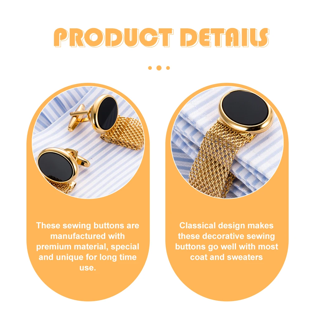 

2pcs Gold Oval Cufflinks Metal Buttons for Shirts Clothes Crafts Decor Electroplated Noble Chain Sleeve Studs Accessories