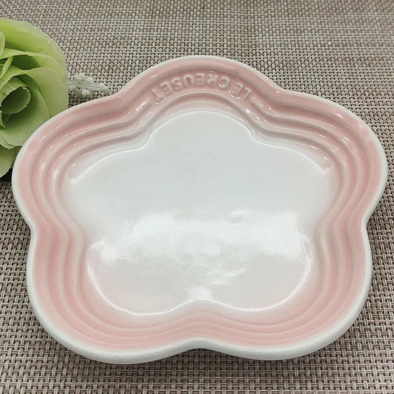 Household Ceramic Macaron Color Small Plum Blossom Disc Modeling Cute Mini Sauce Dish and Dessert Dish Modern Minimalism Style