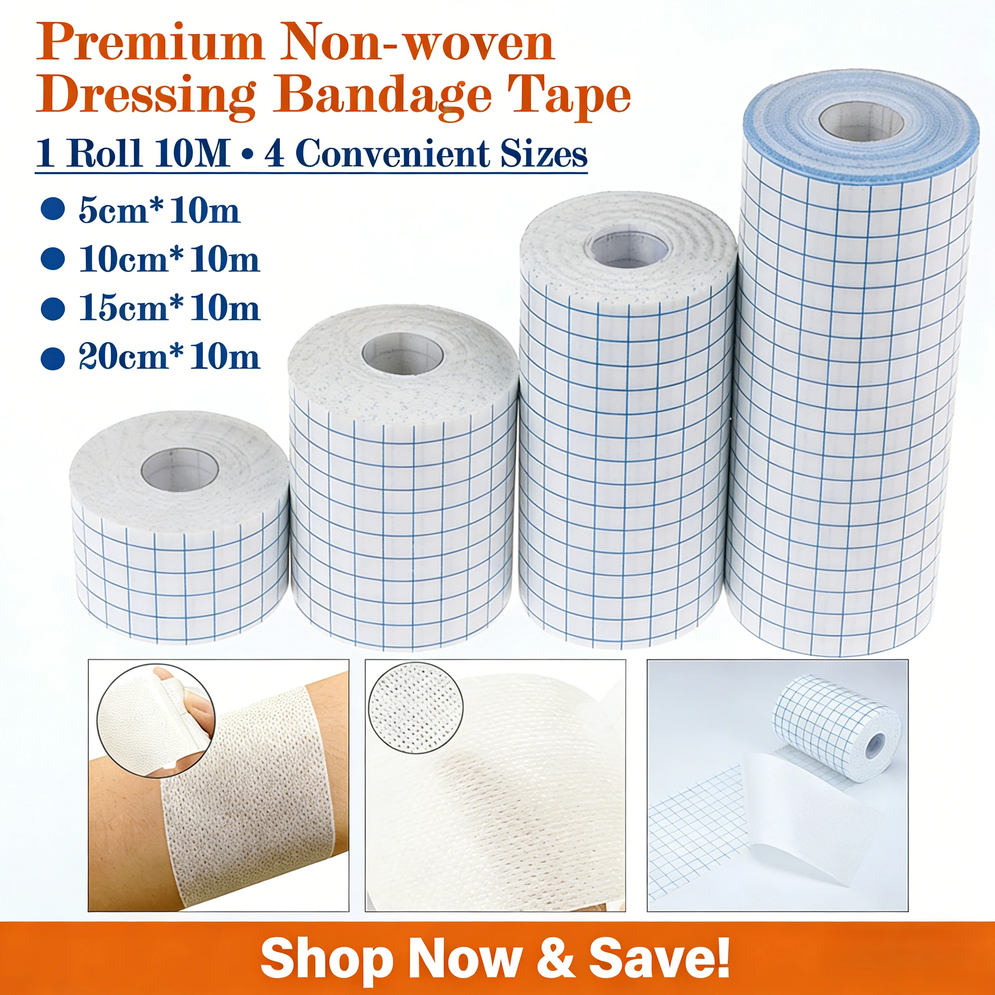 1 Roll 5/10/15/20cmx10M Wound Dressing 4 Size Non Woven Medical Tape Breathable Adhesive Medical Fixing Tape Bandage