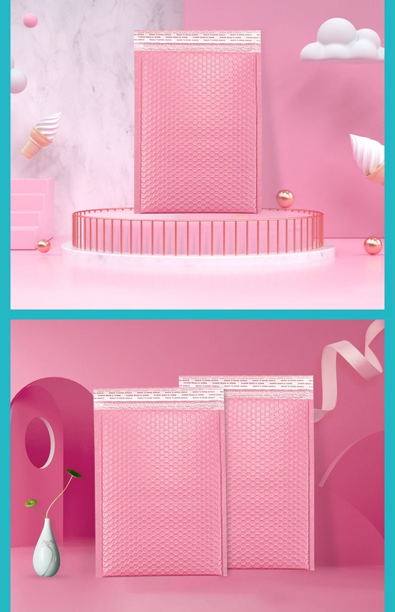 20 ชิ้นสีชมพู Poly Bubble Mailers เบาะซอง Self Seal เบาะซองของขวัญสีดําบรรจุภัณฑ์ซองจดหมายกระเป๋าสําหรับหนังสือ