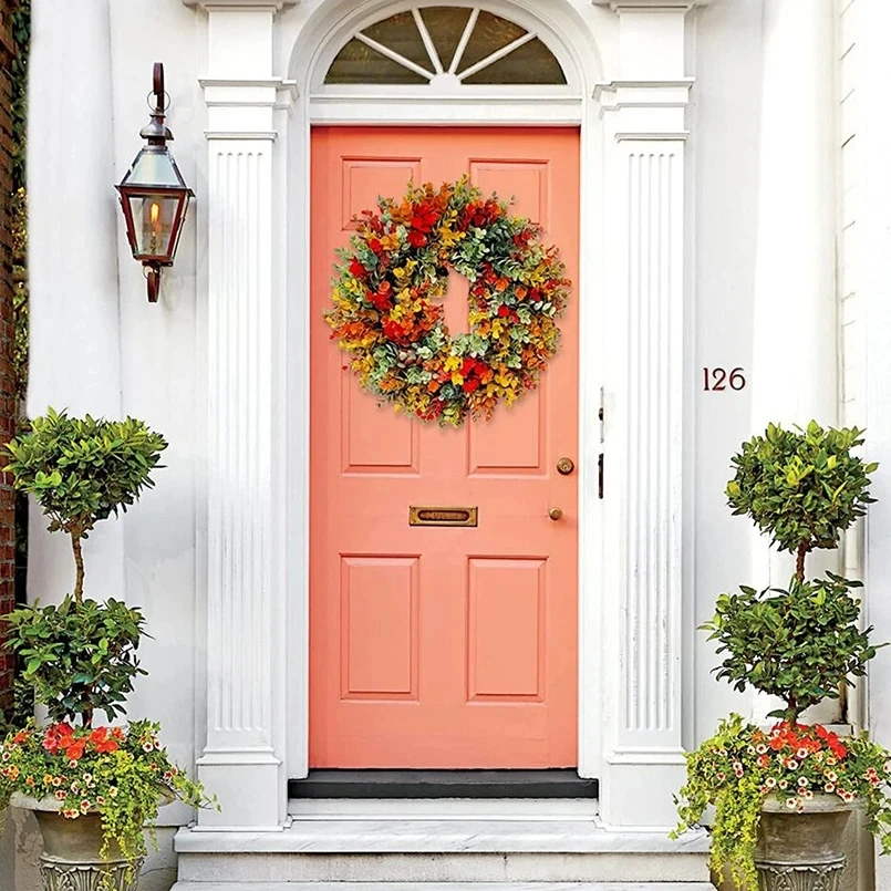 35cm Artificial Wreath Autumn Eucalyptus Wreath Background Wall Window Wedding Party Gifts Christmas Decorations for Home Garden