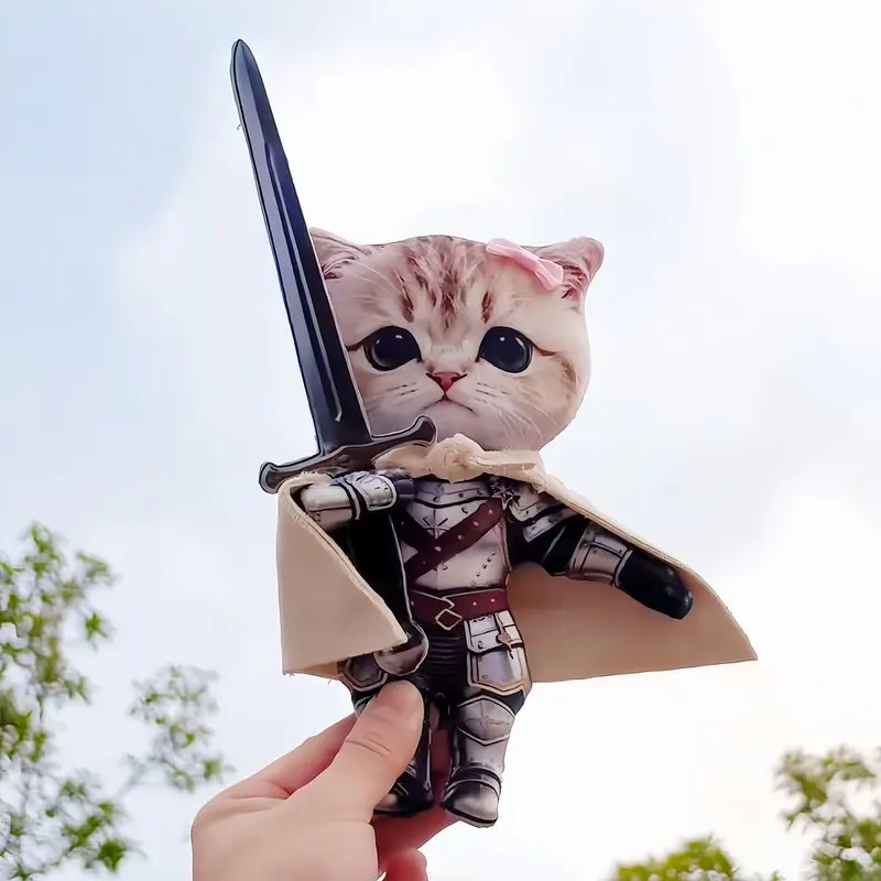 Knight Cat Plush Doll Guardian Charm With Posable Skeleton Armored Cat Cute Keychain Backpack Pendant Creative Accessory Gift