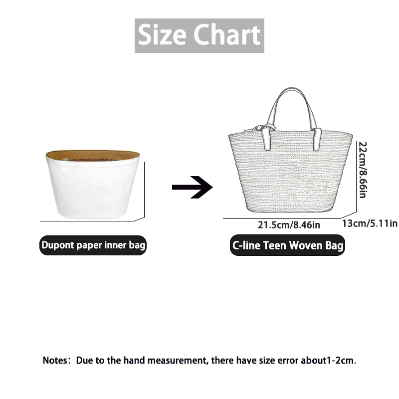 EverToner Dupont paper Ultra-Light Purse Insert Organizer Fits For C-line Teen Woven Bag Travel Makeup Organizer Shape protector