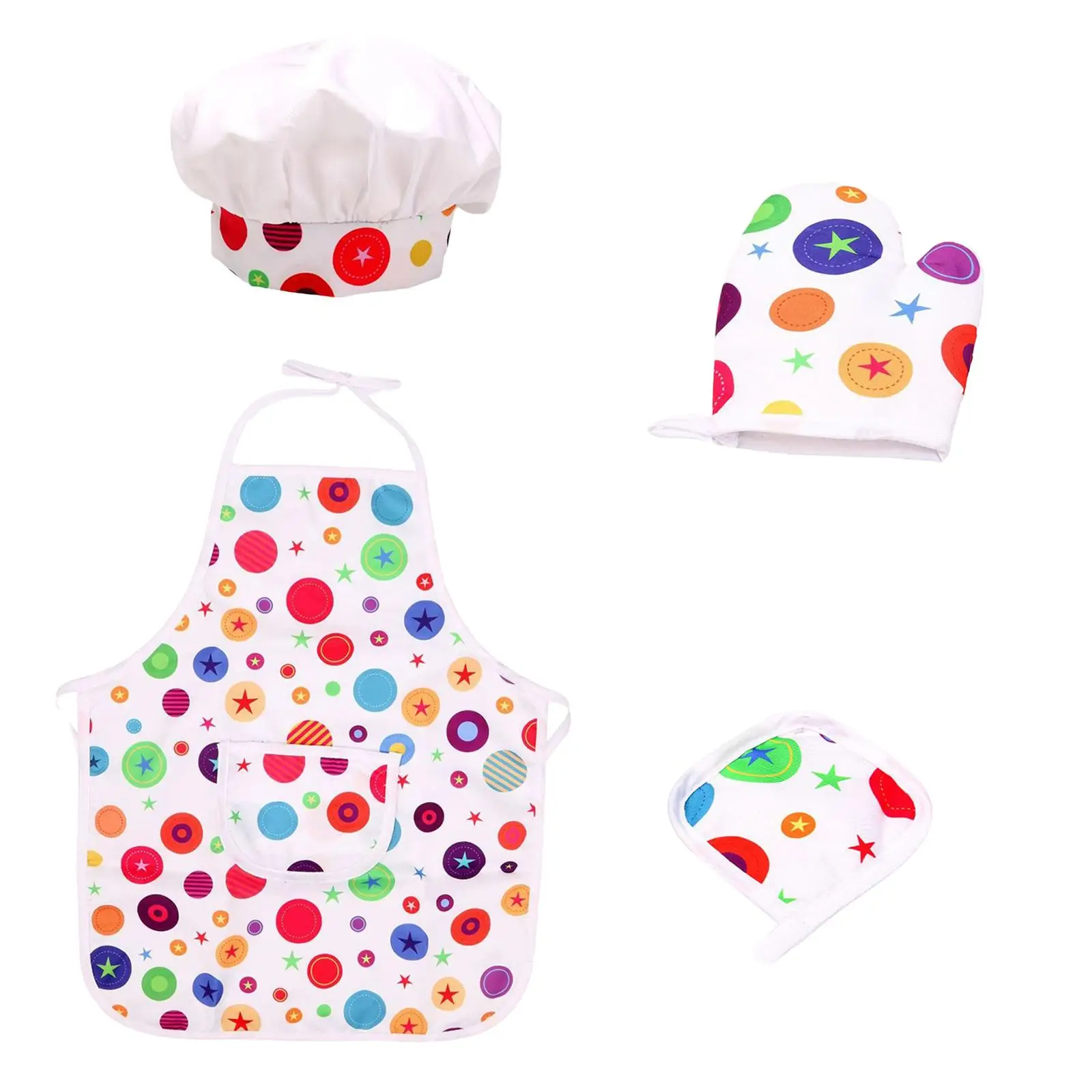 4Pieces Role Pretend Play Toy Cap Apron Pot Pad Set Cake Pattern , New Star