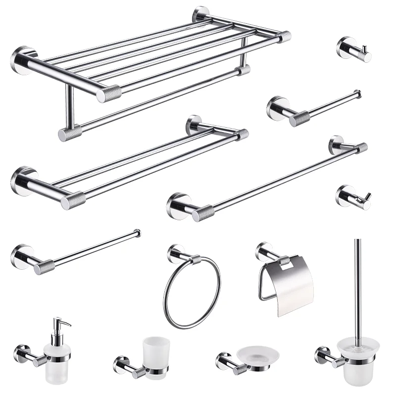 

Chrome Bathroom Hardware Stainless Steel Knurled Towel Rack Toilet Paper Holder Towel Bar Hook Bathroom Accessories