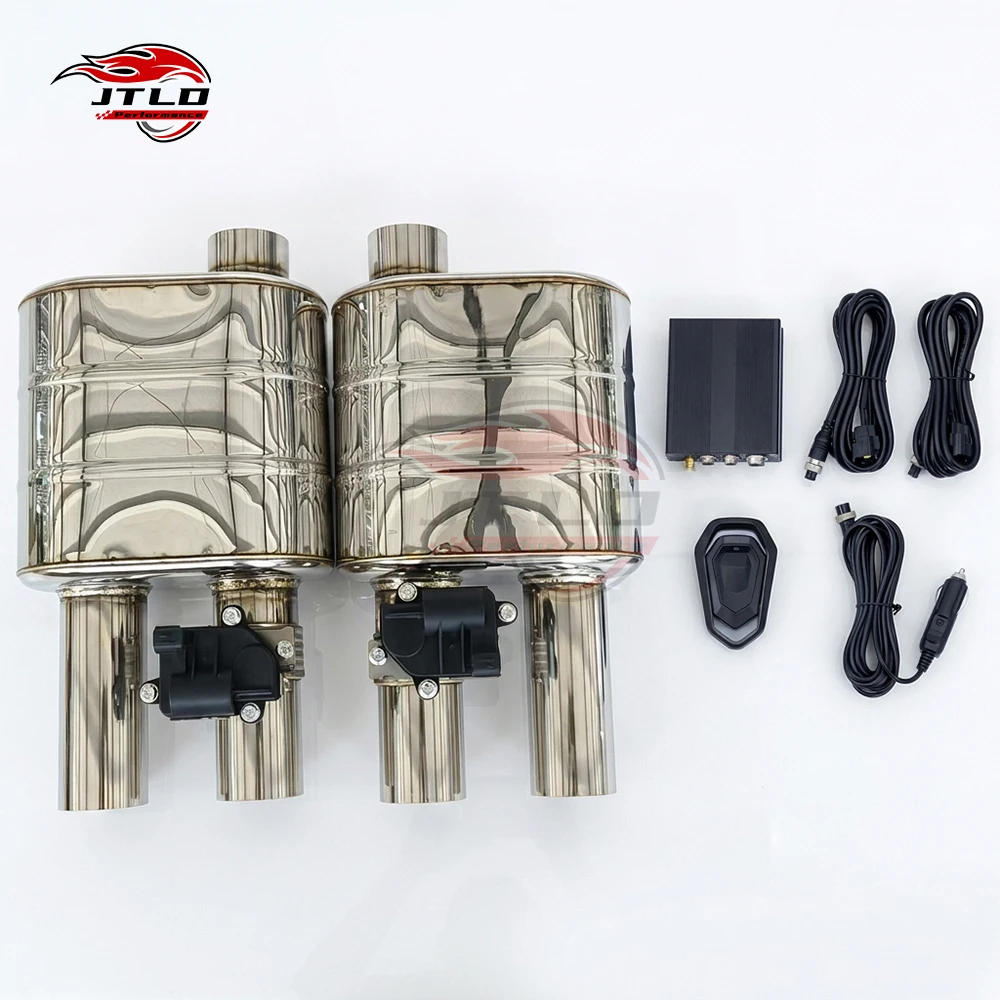 Dual Electric Valved Exhaust Muffler Left Right Pair Single Inlet Dual Outlet Stainless Steel Remote Control Performance Exhaust