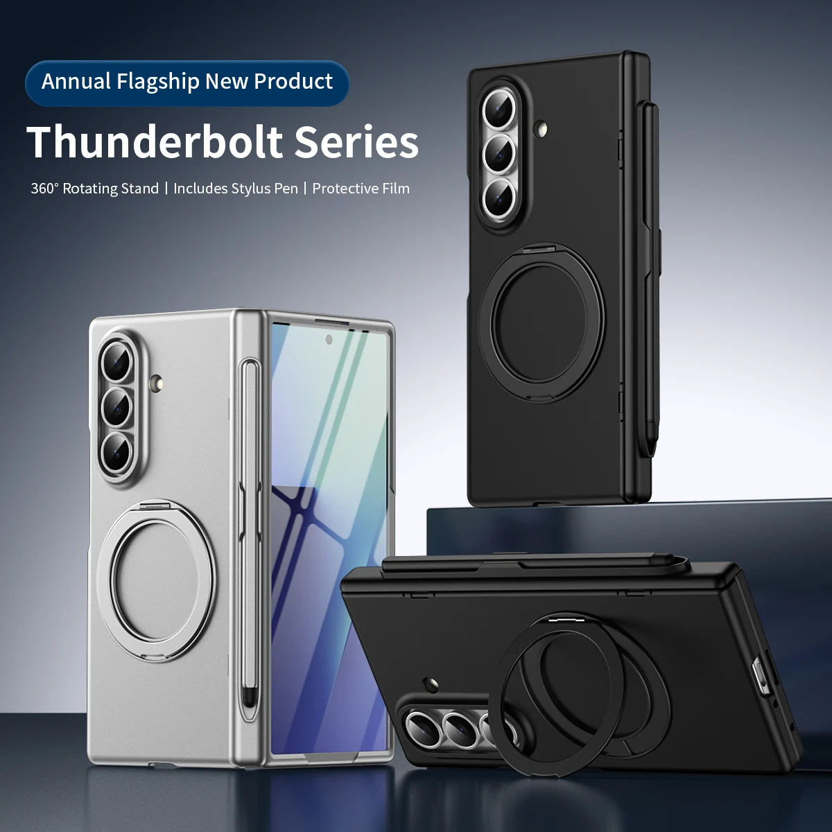 

Shockproof Case for Samsung Galaxy Fold3 4 5 6 7 5G , invisible Stand Cover Tempered Glass Screen Protector Film with Stylus Pen