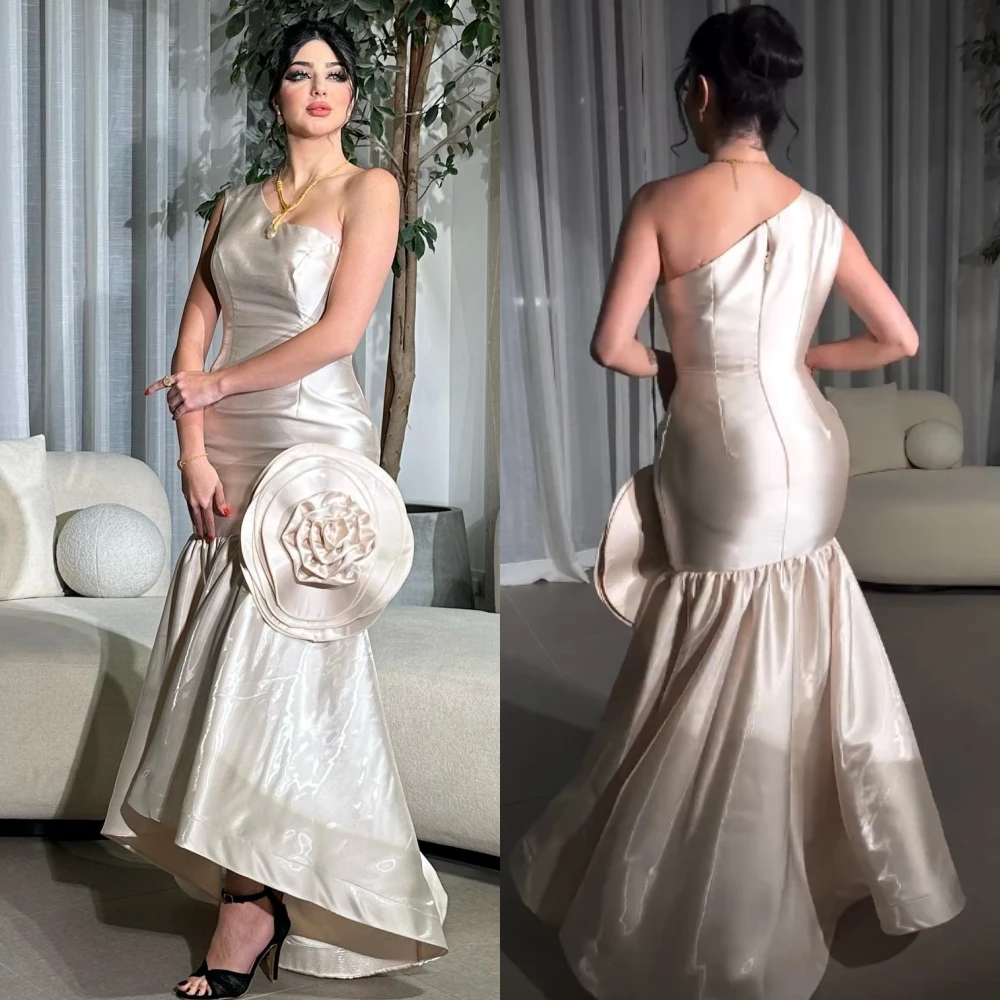   Saudi Arabia Satin Flower Clubbing Mermaid One-shoulder Bespoke Occasion Gown Midi Es    Dresses