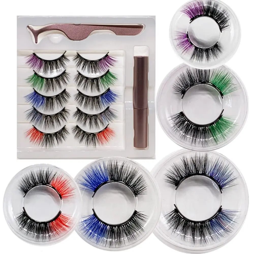 Manga Eyelash Hand-made Magnetic Eyelash Fluffy Natural 5D Mink Lashes Reusable Colored False Eye Lashes Women