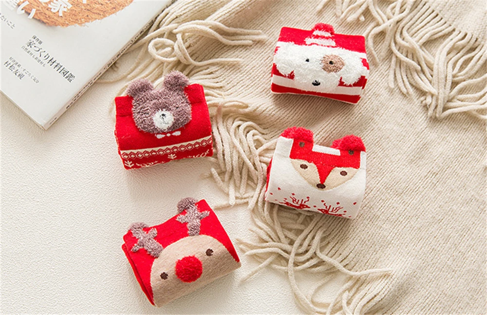 3 Paare/los frauen Casual Winter Weihnachten Socken Deer Fuchs Bär Hund Elch Baumwolle Cartoon Warme Weiche Sokken Weihnachten Geschenk dropship – Detail 5
