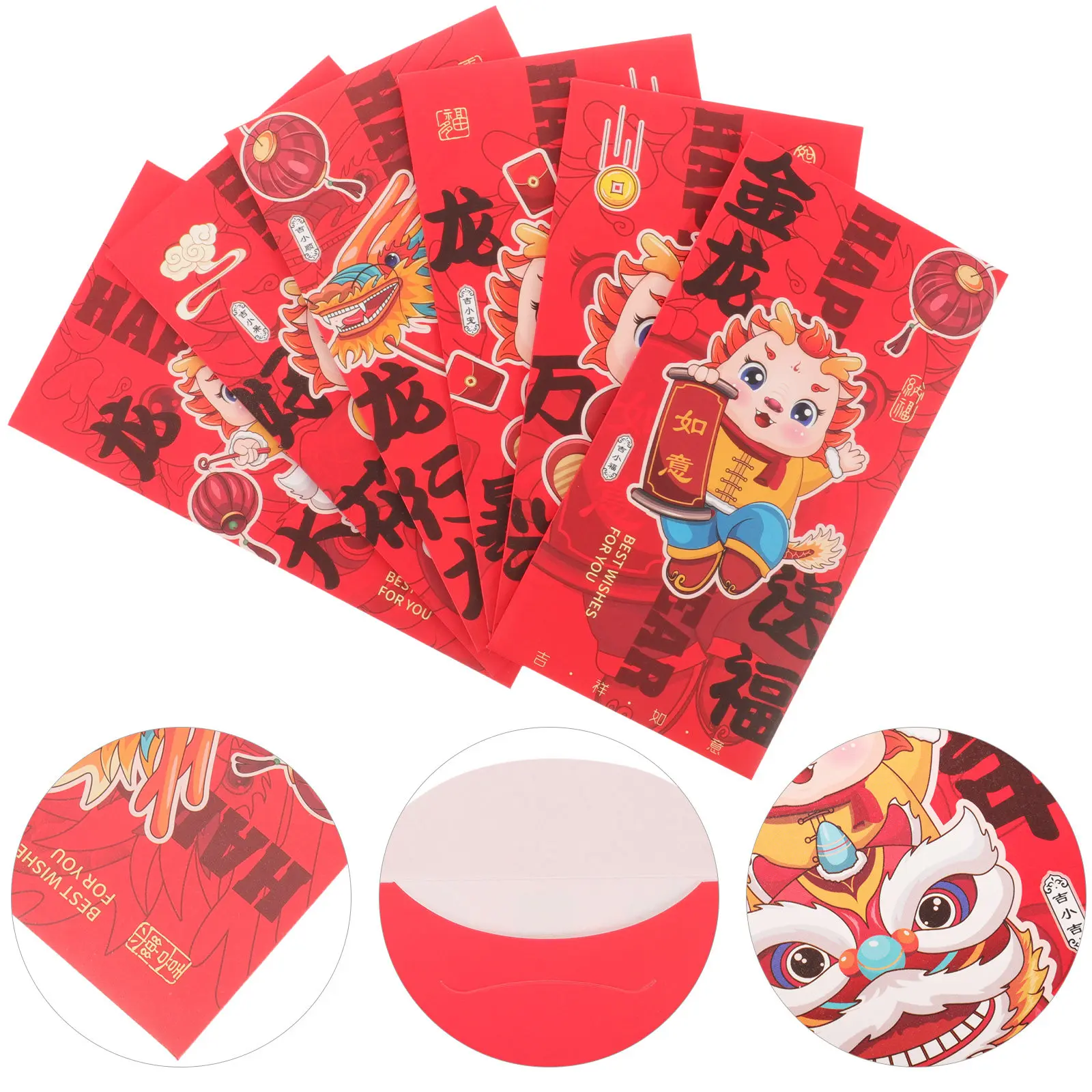 

6Pcs Chinese Dragon Red Envelopes Gold Embossed Lunar New Year Money Bags Elegant Festive Red Packets for Spring Festival