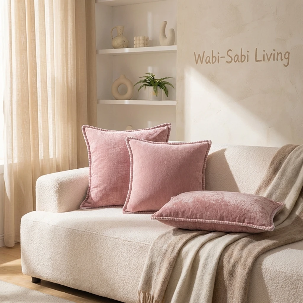 Blush Pink Chenille Pillow Cover 30x50 45x45 50x50cm, Ultra-Soft Textured Cushion Case for Sofa Living Room Home Decor