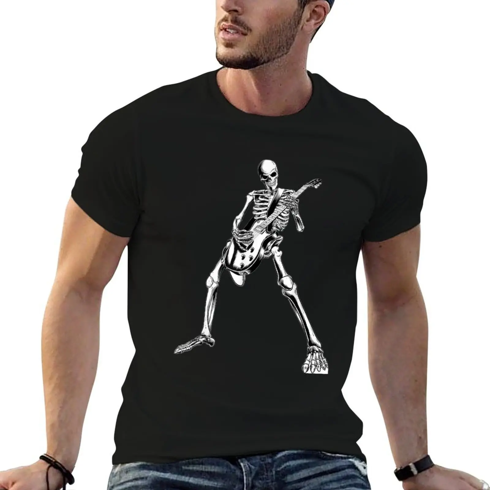 skeleton playing guitar electric Acoustic Classical T-Shirt man t shirts cotton man t shirts graphic T-Shirt