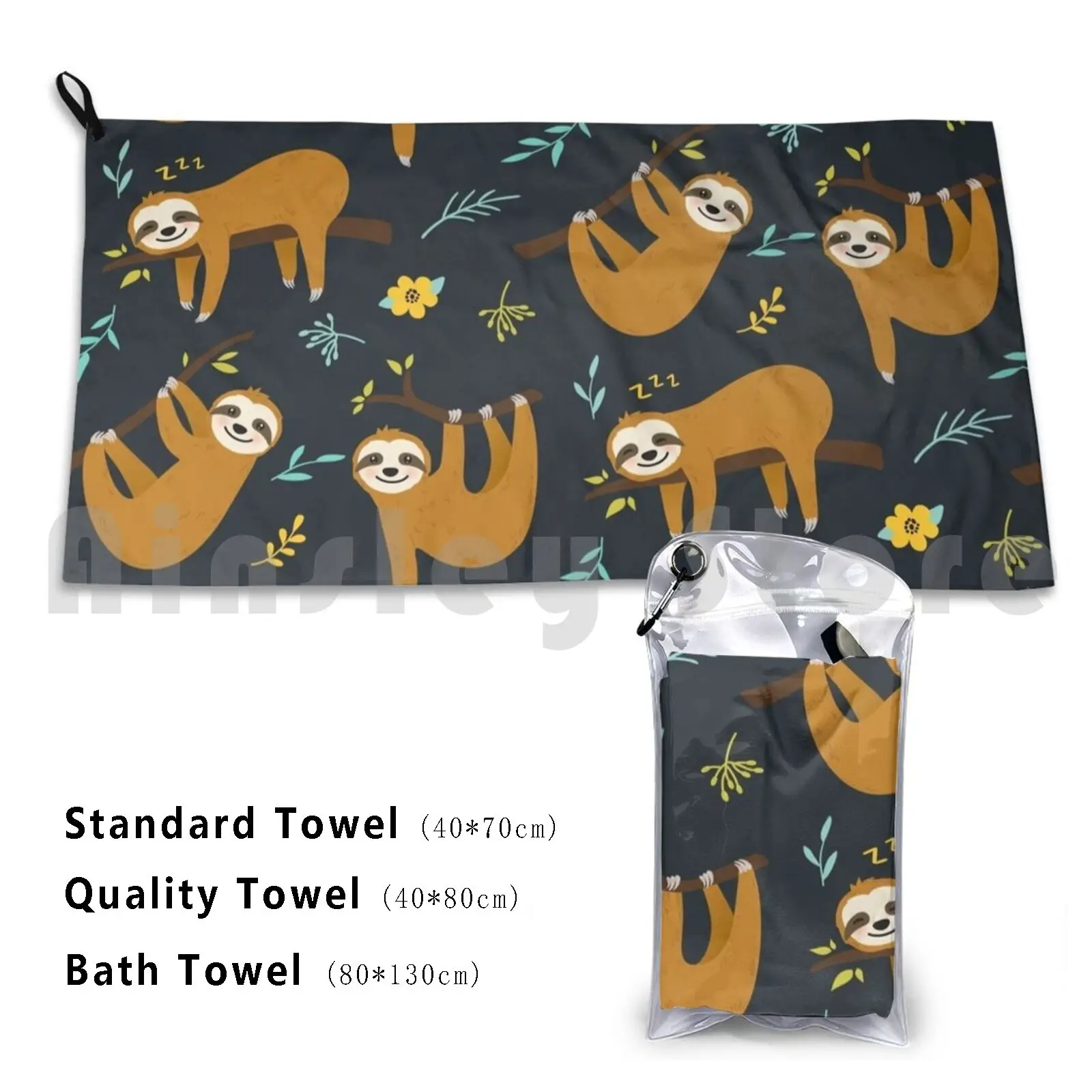 Cute Sloth Seamless Pattern | Funny Animal Gift Bath Towel Beach Cushion Quarantine Social Distancing