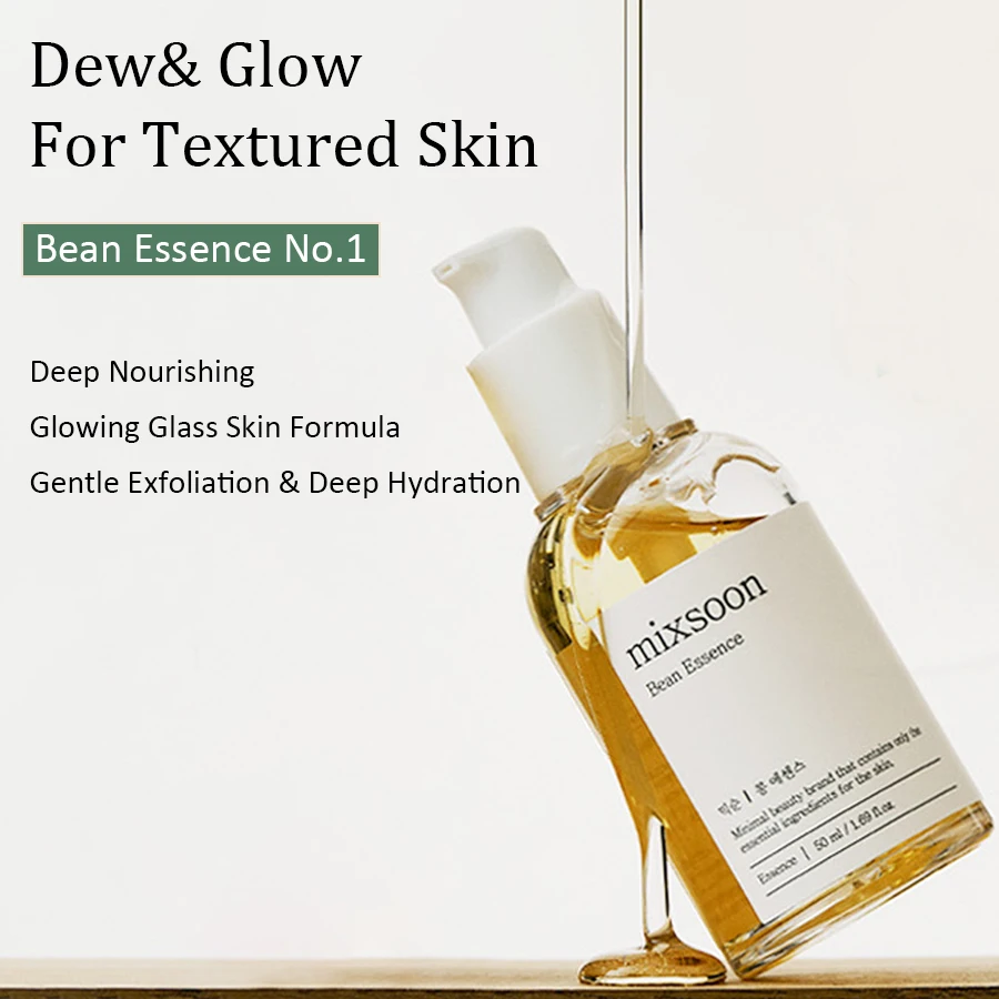 Mixsoon bean essence exfoliating moisturizing hydrating Korean skin care glass muscle hyaluronic acid essence deep hydrating
