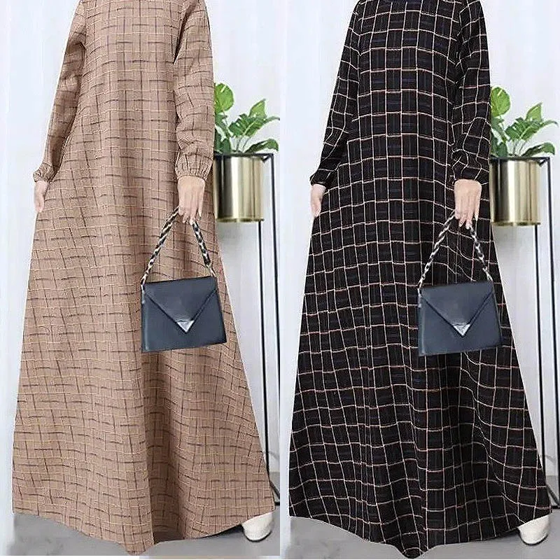 Women Vintage Long Sleeve Muslim Dress Spring Printed Maxi Vestidos Robe Femme Casual Loose Kaftan Sundress Turkey Abaya