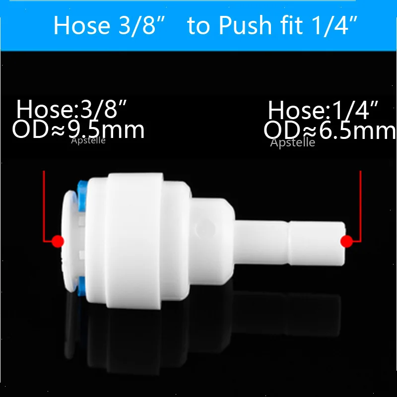 RO Water Plastic Pipe Fitting Straight 1/4" 3/8" OD Hose Connection 1/4" Stem Quick Coupling Reverse Osmosis Aquarium System