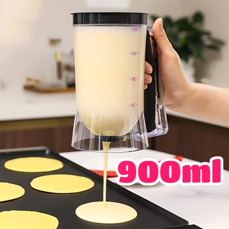 Dispensador de masa de 900 ml con etiqueta de medición y mango de compresión para almacenar masa de panqueques, galletas, pasteles y gofres
