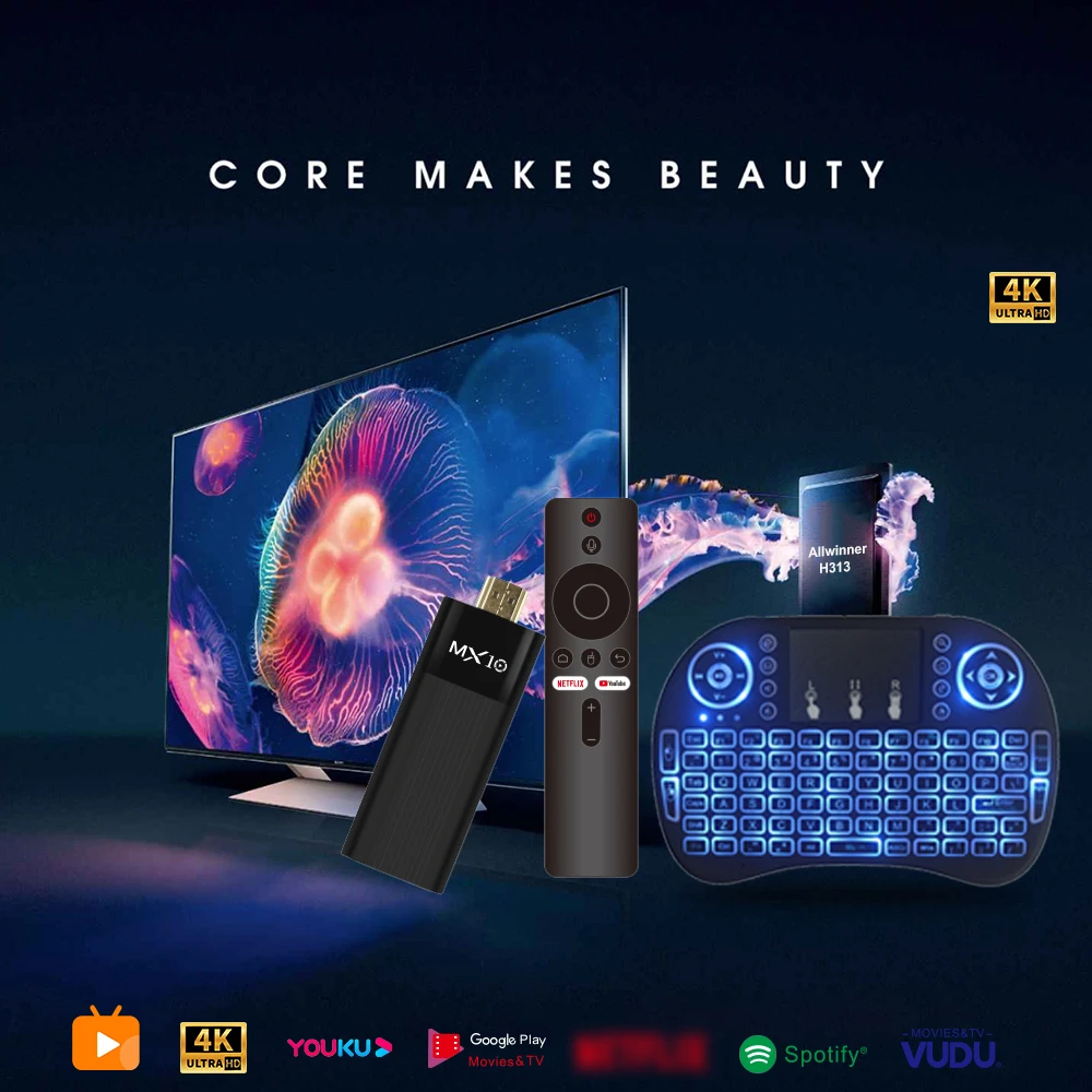 لوحة مفاتيح لاسلكية صغيرة وAmazon Fire TV Stick MX10 F3 Allwinner H313 Android 13 Bluetooth 2.4G Air Mouse Remote مع إضاءة خلفية