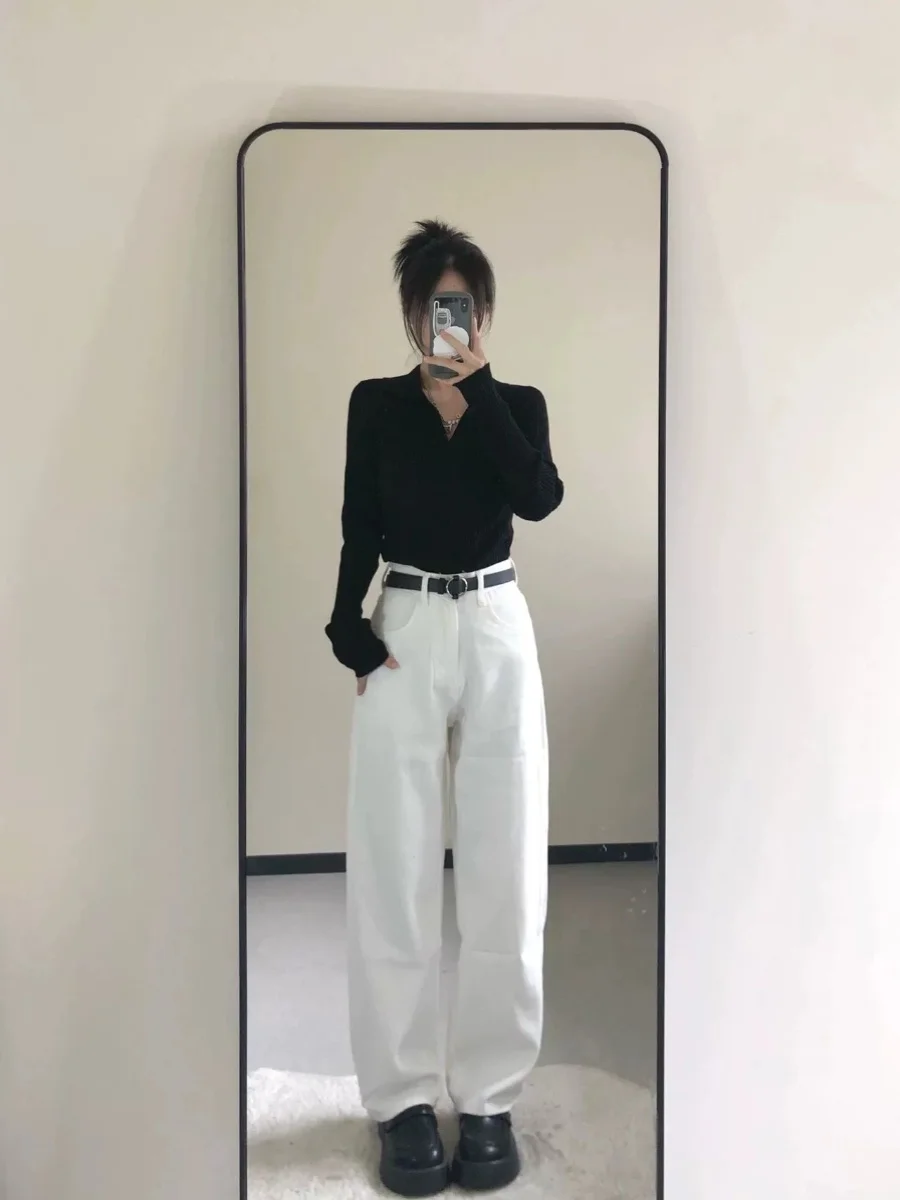 Csa básica de malha preta com decote em v fena plus size início da primavera nova manga crida gola  emaecimen...