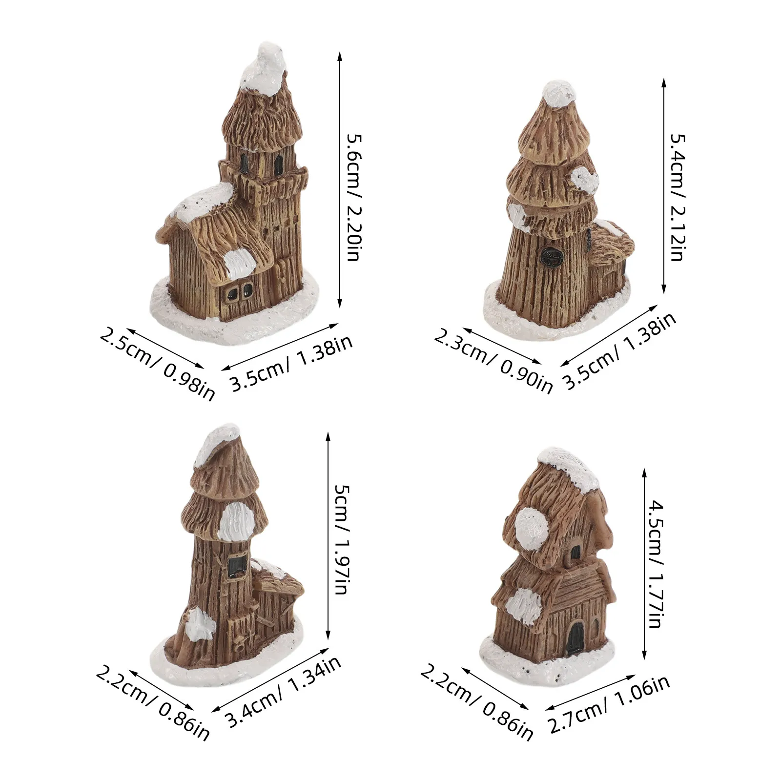 8Pcs Snowy Thatch House Ornaments Mini Resin Retro Rustic for Home Winter Decor Fairy Garden Landscape