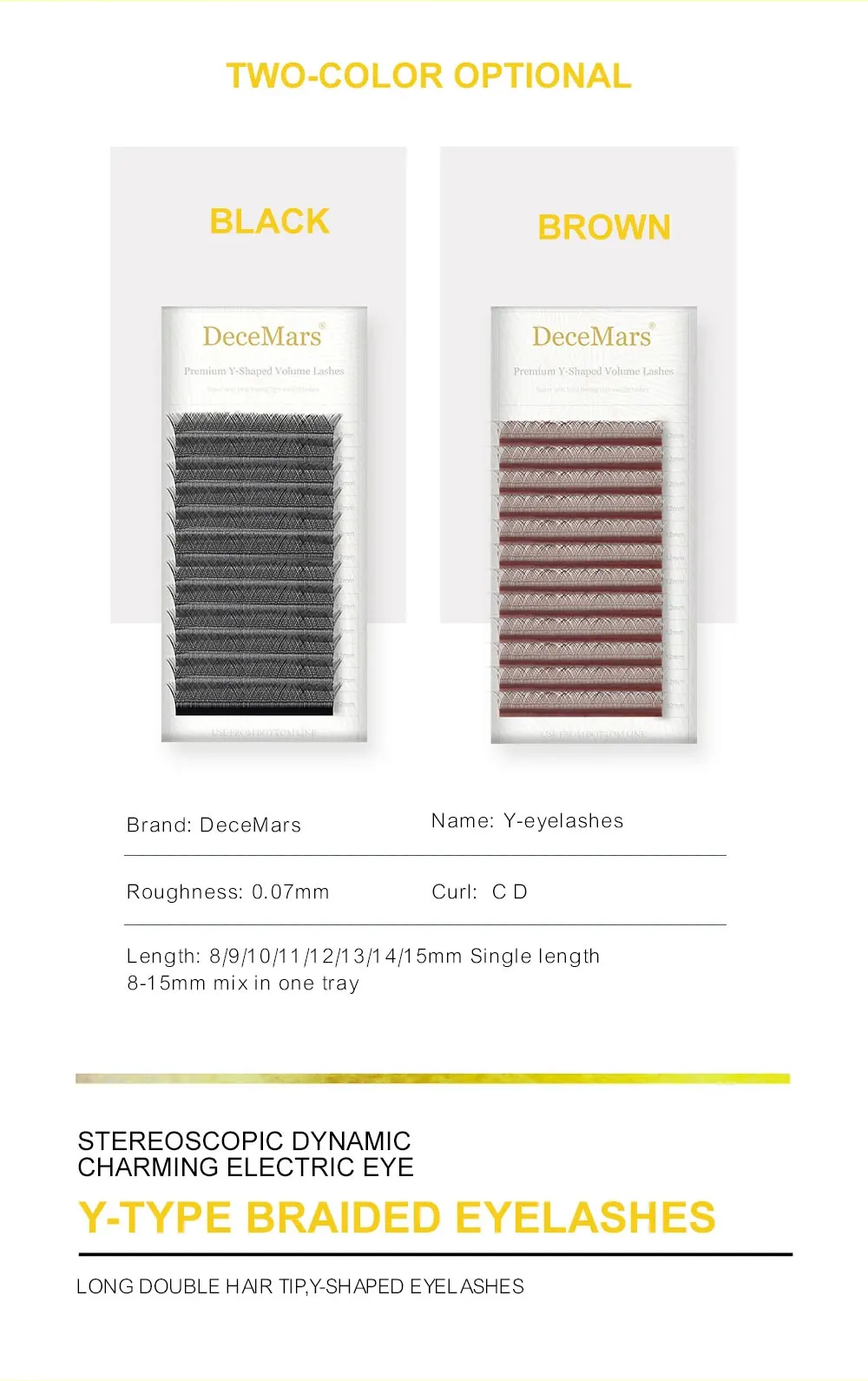 DeceMars YY-Form, schwarzbraune Wimpernverlängerung, zwei Spitzenwimpern, C/D-Locken, hochwertig, individuell – Detail 2
