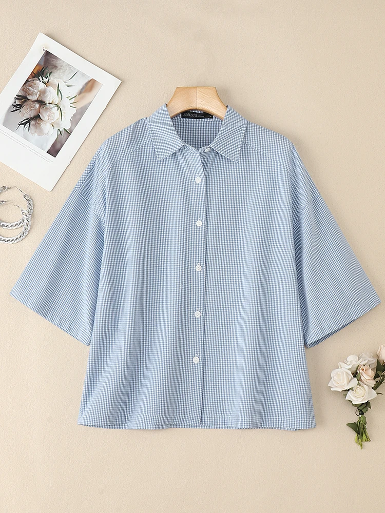 Koszula biurowa damska ZANZEA na jesień 2025, modna koszula w kratę z kołnierzykiem, długi rękaw, bluzka do pracy w stylu OL, luźne topy oversize