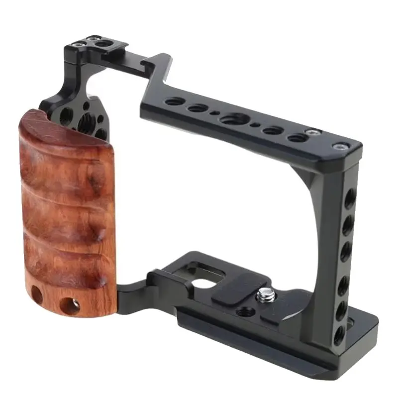 

Hot-For Sony ZV-E10 Camera Cage With Wooden Handle Cold Shoe Mics/Light Extension Video Cage For Vlogging And Filmmaking
