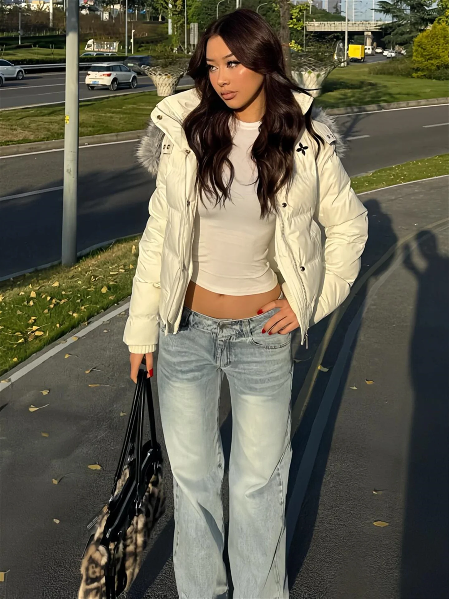 

Tall Women's Loose Fit Low Waist Blue Jeans Straight Leg Street Style Autumn Winter Wide Leg Pants Slimming Effect