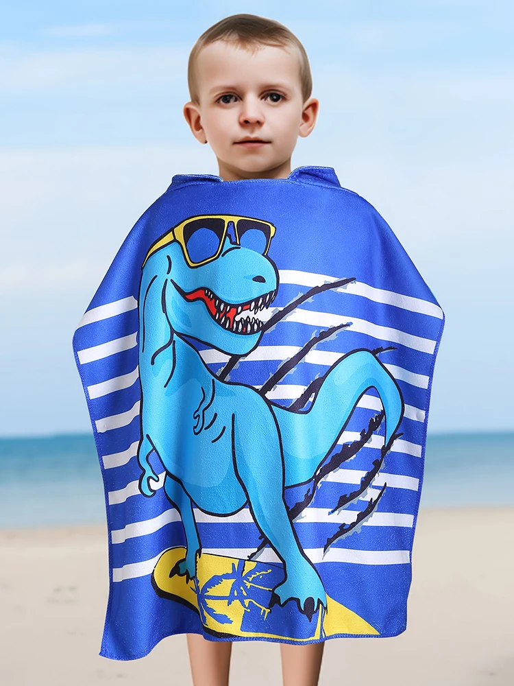 Boys and children\'s hooded shawl towel, children\'s beach swimsuit, shawl towel, robe, hooded shawl towel, animated dinosaur