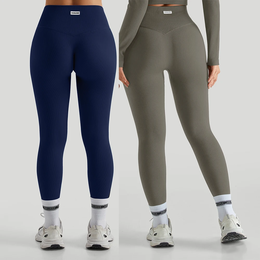 2 Pack Yoga Pants Women Slim Hip Lift High Waist Ribbed  Yoga Leggings Workout Running Fitness Pants Gym Leggings Femme