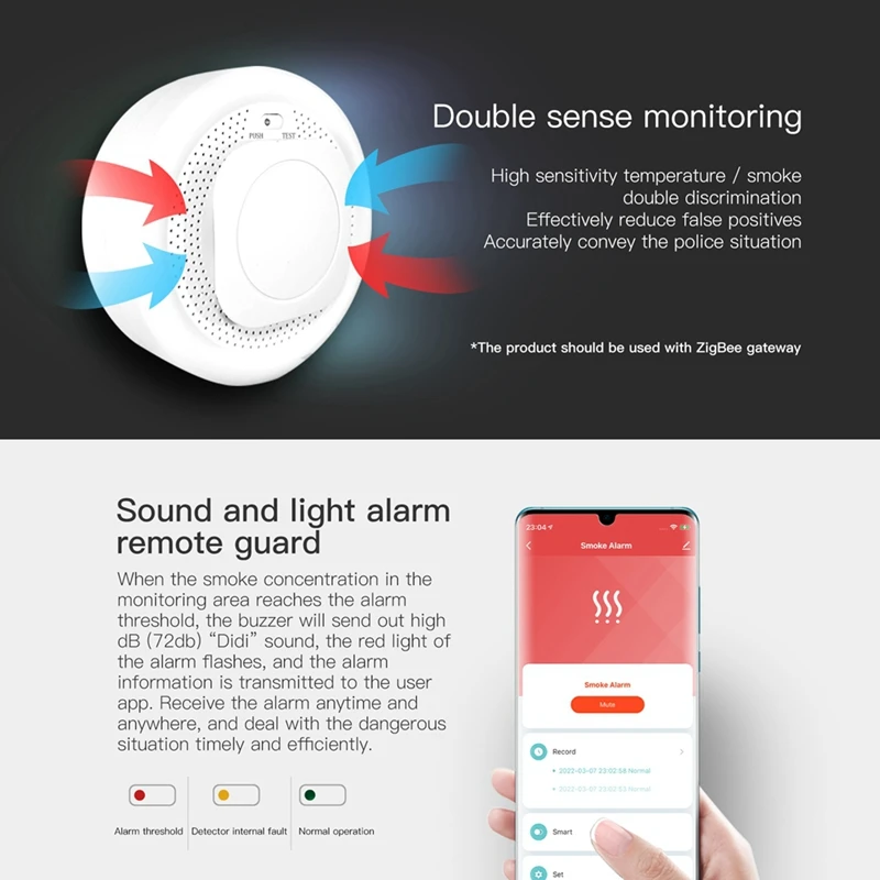 ABGZ-Tuya Smart Zigbee rilevatore di fumo sensore Smart Home Security Alarm System Smart Living alimentato a batteria