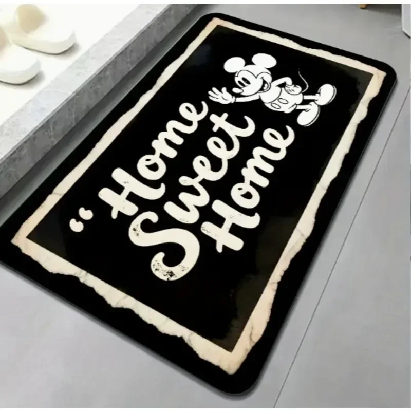 حصيرة باب ميكي وميني ماوس "المنزل هو منزل جميل" هي سجادة أرضية غير قابلة للانزلاق مناسبة لغرف النوم والحمامات وديكورات الأزهار #2
