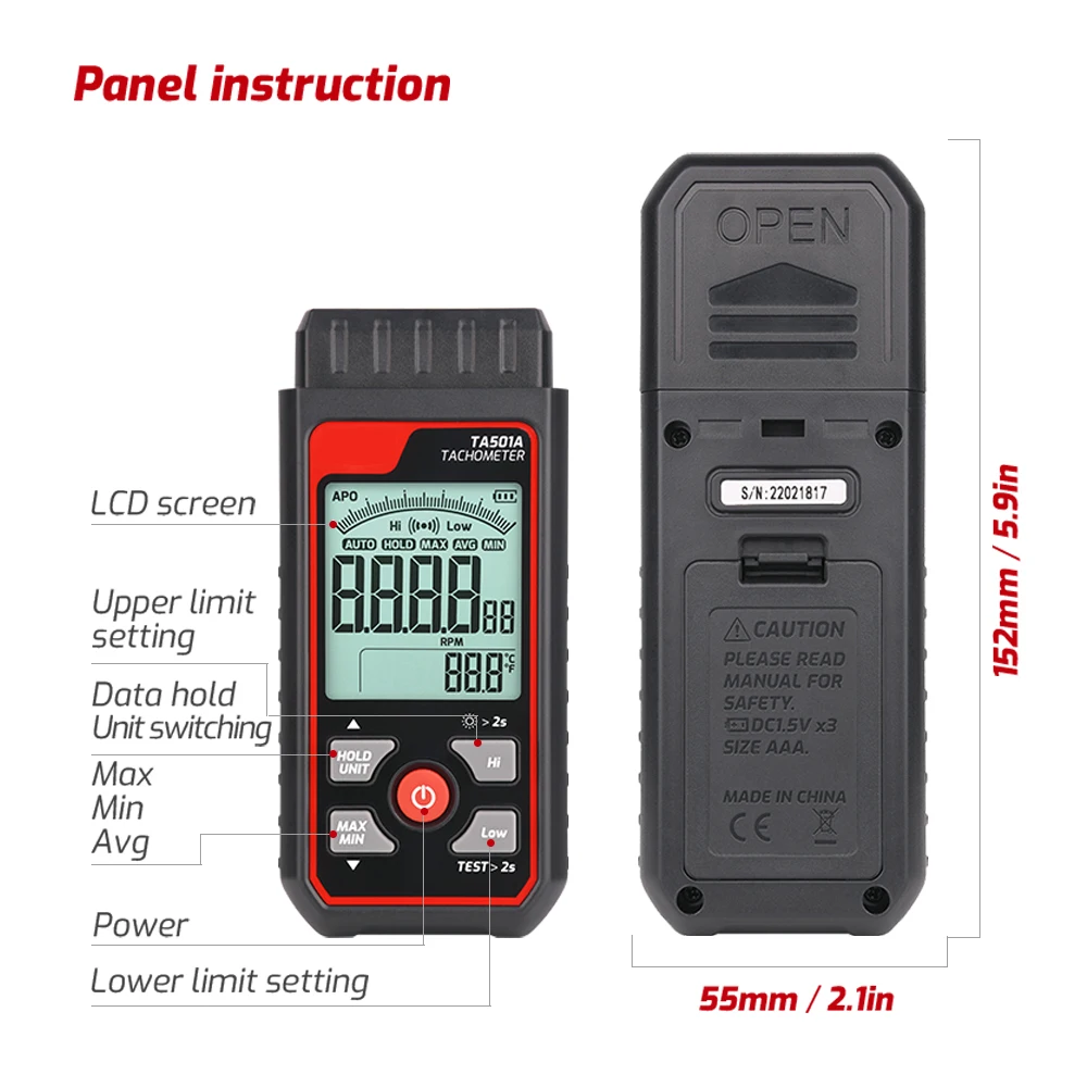 TASI TA501A Laser Tachometer Up to 999999 Non-Contact Digital Laser Tachometer For Machinery Industry Car Motors Speed Test