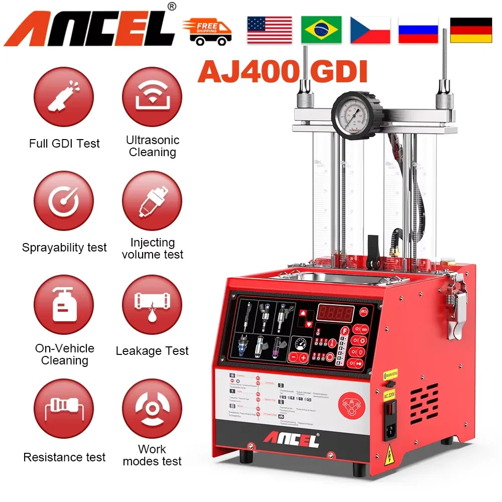 ANCEL AJ400 GDI 4-Cylinders Car Fuel Injector Tester Cleaner Car & Motorcycle Ultrasonic Heating Cleaning Machine Cleaner Tools