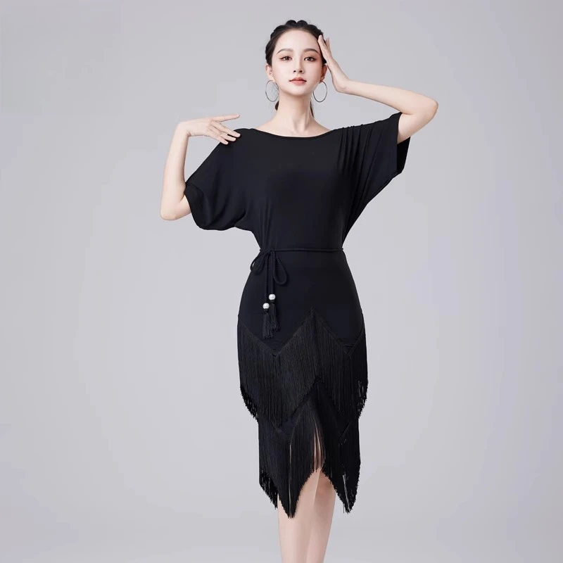 Latin dansjurk volwassen vrouwen geweven kwastje ontwerp high-end mode, kunstexamen prestatie training sexy trainingskleding
