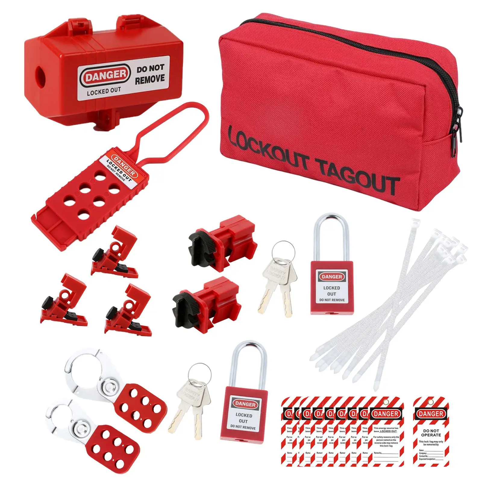 Breaker Electrical Kit. Outs Set Includes Keyed Different Red Padlocks, Hasps,