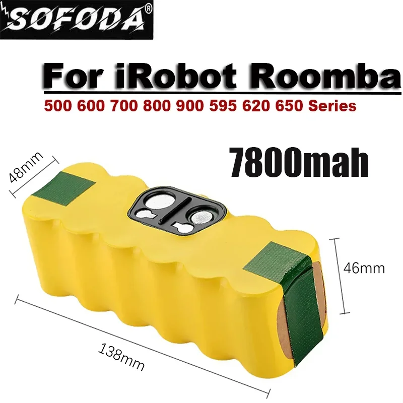 

Bateria de substituição para IRobot Roomba, 14.4V, 7800mAh, NI-Mh, 500, 600, 700, 800 Series, 880, 760, 530, 555, 560, 581, 620,