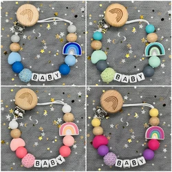 Handgemachte benutzer definierte Name Clips Schnuller personalisieren Dummy-Clips Halter Baby Silikon Regenbogen Schnuller Halter Kette Baby Beißring Geschenk